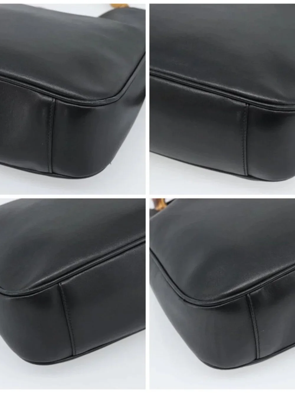 GUCCI Bamboo Shoulder Bag Leather 2way Black Gold 001 1638 2058 Auth ep15046